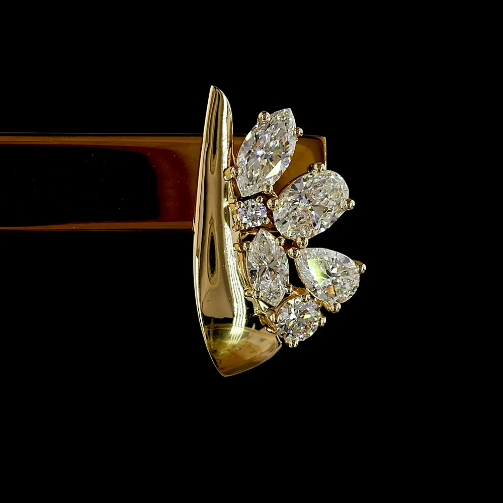 14K Yellow Gold Mixed Shape Diamond Crawler Earrings with Pear, Oval, and Marquise Cut Lab Diamonds - 2.15 Carats Total Diamond Weight - Covaloro Fine Jewelry - Image 2