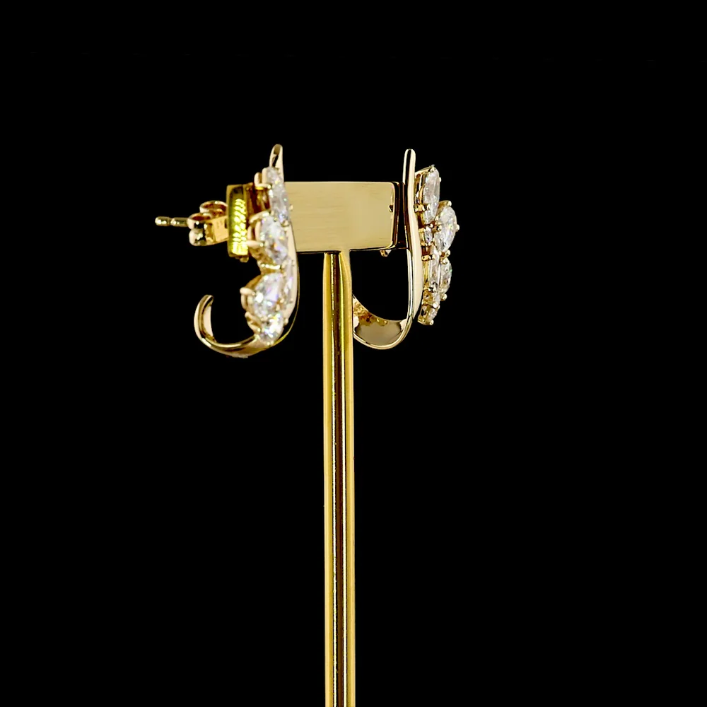 14K Yellow Gold Mixed Shape Diamond Crawler Earrings with Pear, Oval, and Marquise Cut Lab Diamonds - 2.15 Carats Total Diamond Weight - Covaloro Fine Jewelry - Image 3
