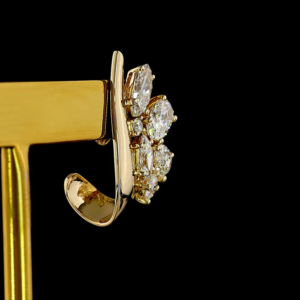 14K Yellow Gold Mixed Shape Diamond Crawler Earrings with Pear, Oval, and Marquise Cut Lab Diamonds - 2.15 Carats Total Diamond Weight - Covaloro Fine Jewelry - Image 4