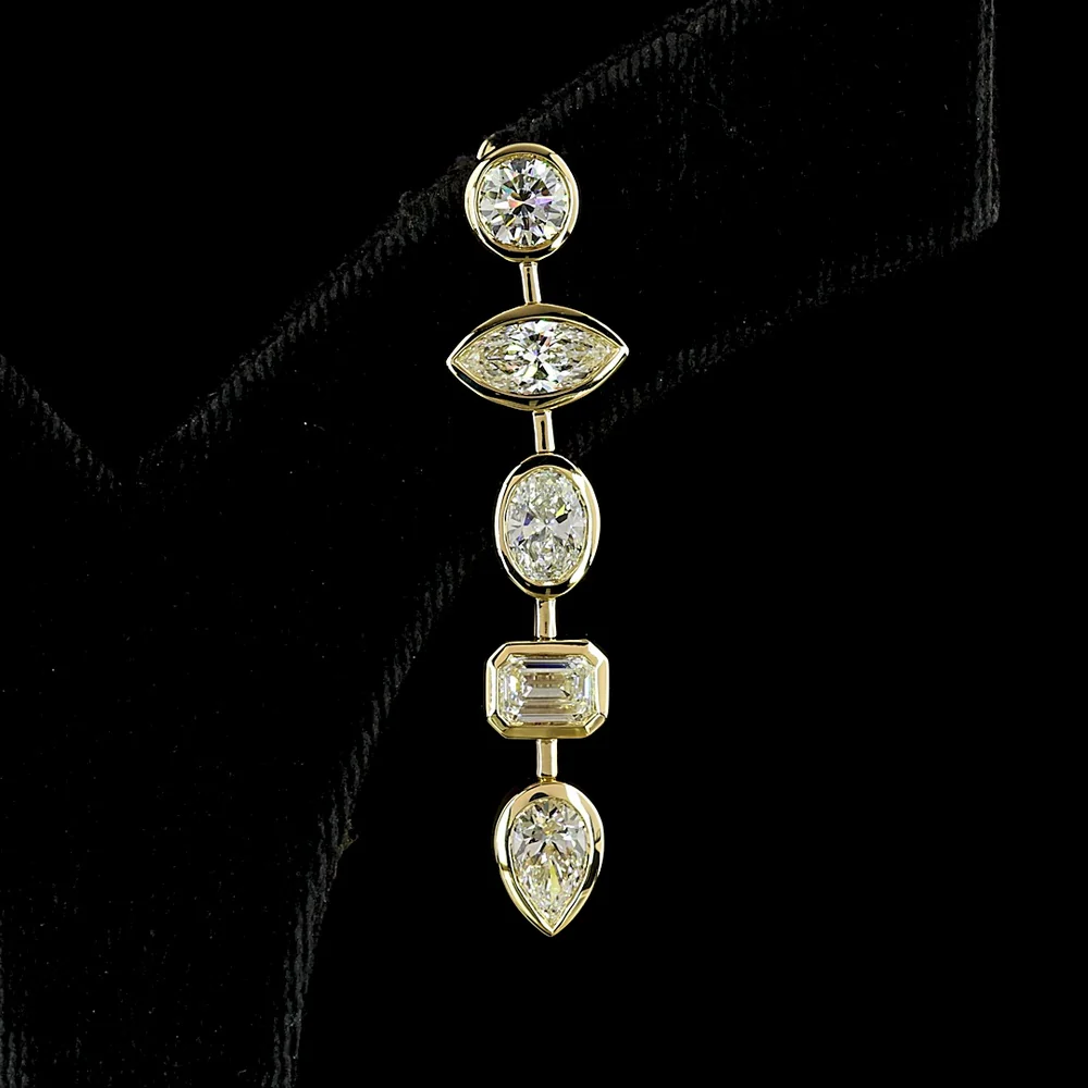 14K Yellow Gold Mixed Shape Drop Earrings with Bezel Set Lab Diamonds - 5.17 Carat Total Weight (E-F VS2) - Covaloro Fine Jewelry - Image 2