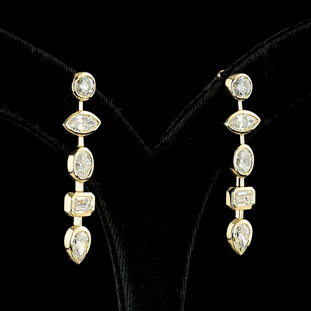 14K Yellow Gold Mixed Shape Drop Earrings with Bezel Set Lab Diamonds - 5.17 Carat Total Weight (E-F VS2) - Covaloro Fine Jewelry - Image 3