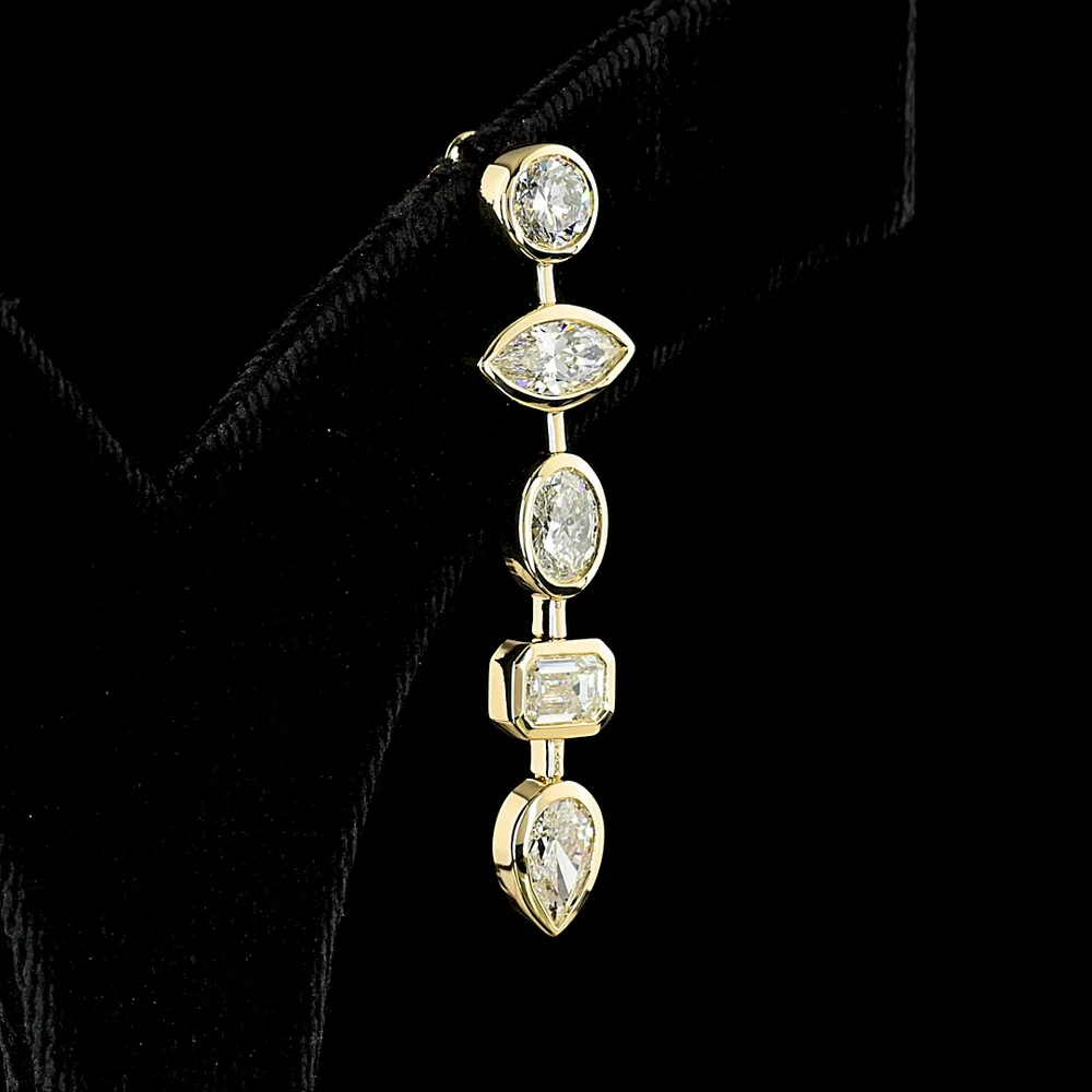 14K Yellow Gold Mixed Shape Drop Earrings with Bezel Set Lab Diamonds - 5.17 Carat Total Weight (E-F VS2) - Covaloro Fine Jewelry - Image 4