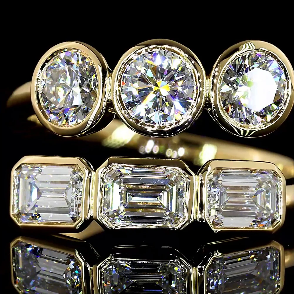 14K Yellow Gold Mixed Shape Eternity Band with Bezel Set Emerald Cut and Brilliant Cut Lab Diamonds - 1.78 Carats Total Diamond Weight - Covaloro Fine Jewelry - Image 2
