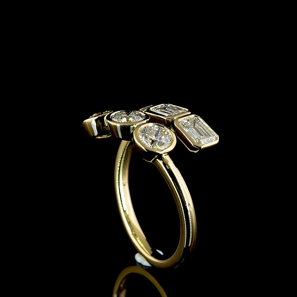 14K Yellow Gold Mixed Shape Eternity Band with Bezel Set Emerald Cut and Brilliant Cut Lab Diamonds - 1.78 Carats Total Diamond Weight - Covaloro Fine Jewelry - Image 3