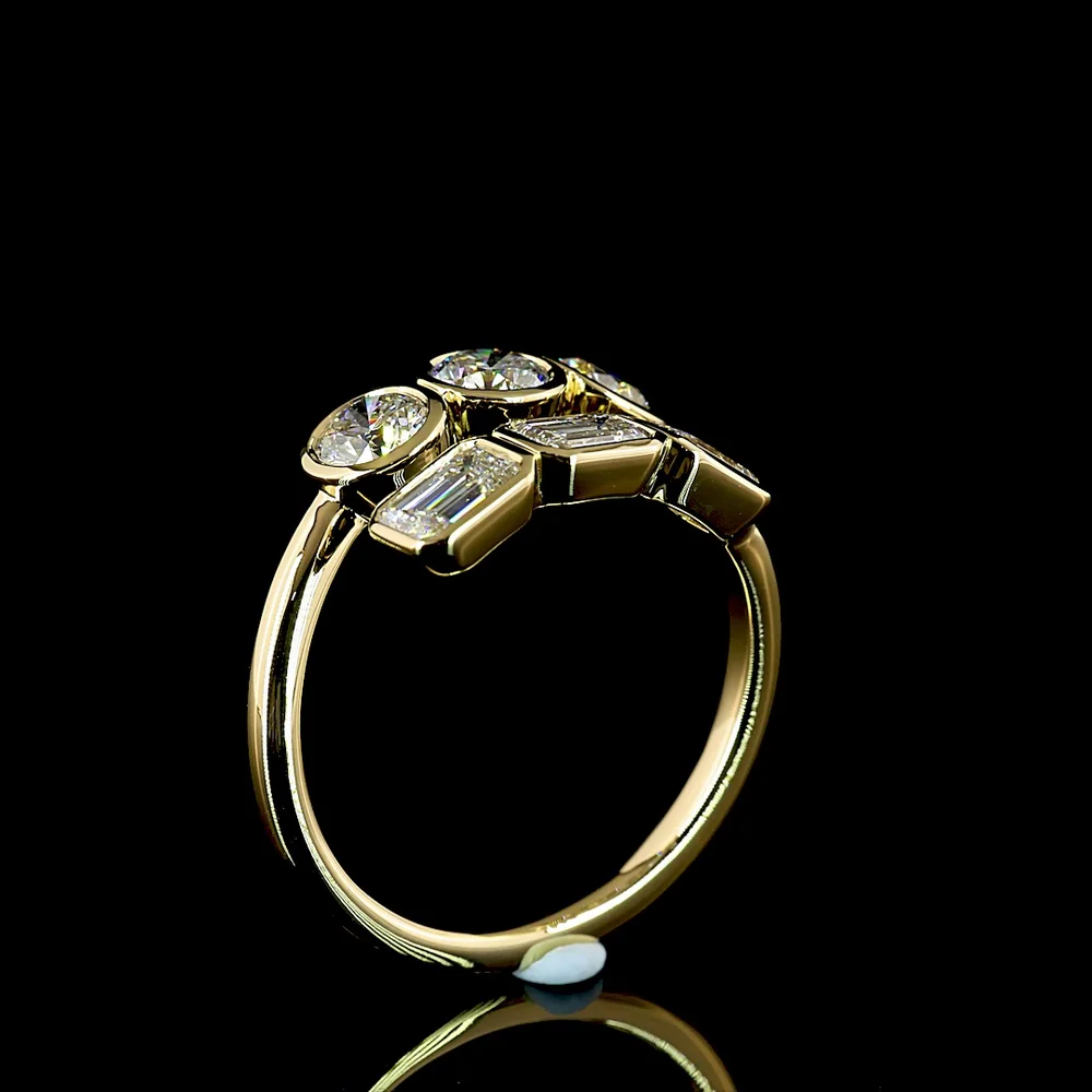 14K Yellow Gold Mixed Shape Eternity Band with Bezel Set Emerald Cut and Brilliant Cut Lab Diamonds - 1.78 Carats Total Diamond Weight - Covaloro Fine Jewelry - Image 4