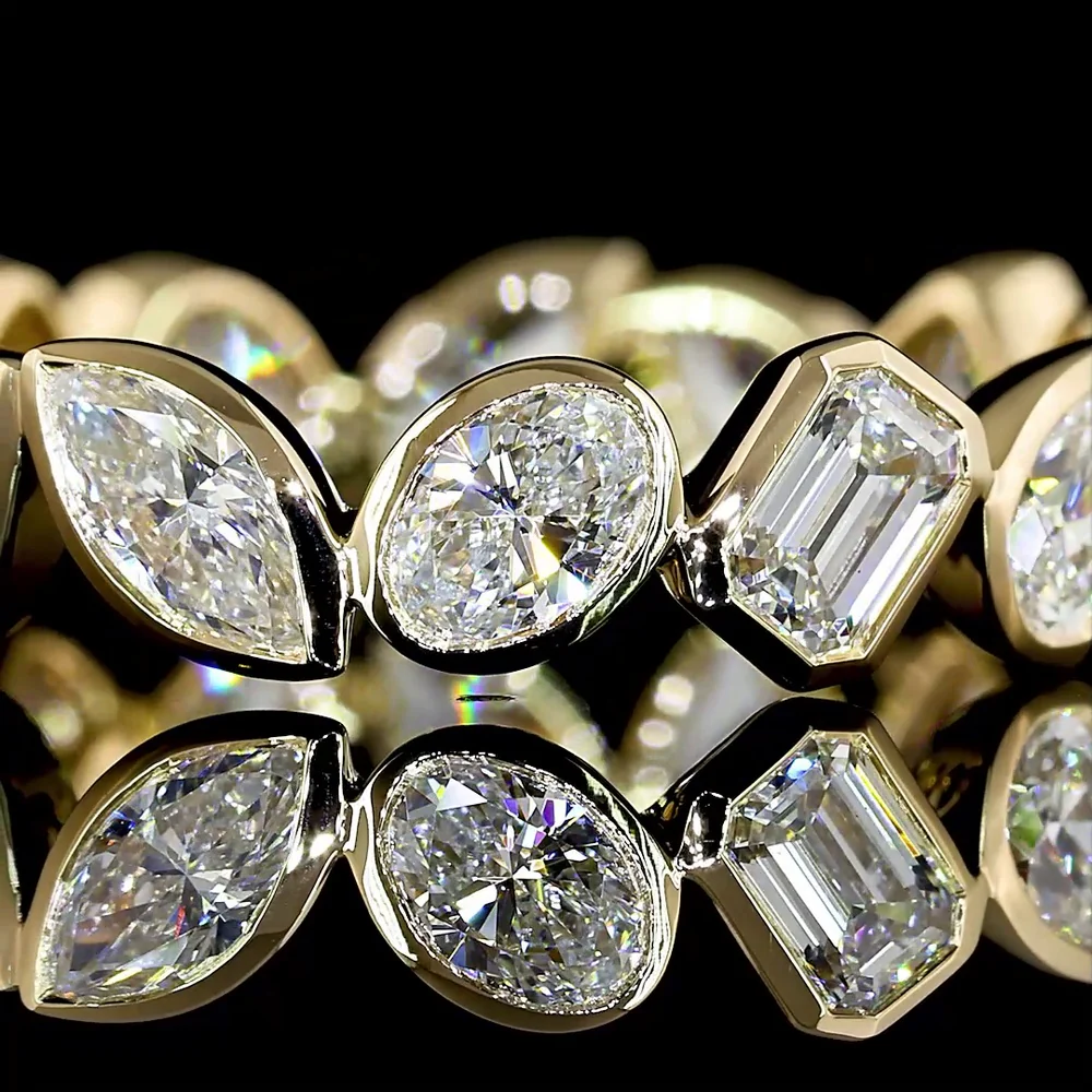 14K Yellow Gold Mixed Shape Eternity Band with Bezel Set Oval, Marquise, Pear and Baguette Lab Diamonds - 2.11 Carats Total Diamond Weight - Covaloro Fine Jewelry - Image 2