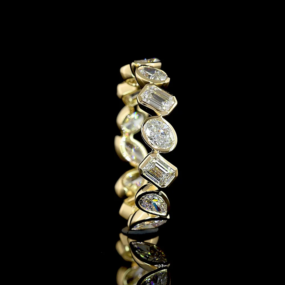 14K Yellow Gold Mixed Shape Eternity Band with Bezel Set Oval, Marquise, Pear and Baguette Lab Diamonds - 2.11 Carats Total Diamond Weight - Covaloro Fine Jewelry - Image 3