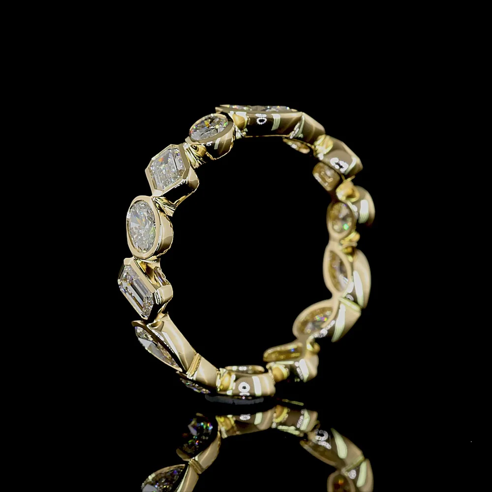 14K Yellow Gold Mixed Shape Eternity Band with Bezel Set Oval, Marquise, Pear and Baguette Lab Diamonds - 2.11 Carats Total Diamond Weight - Covaloro Fine Jewelry - Image 4