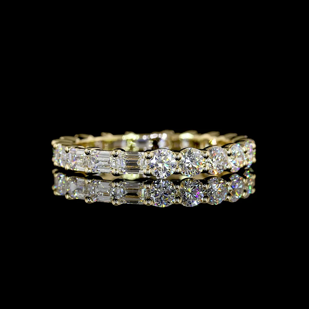 14K Yellow Gold Mixed Shape Eternity Band with East-West Emerald Cut and Brilliant Cut Lab Diamonds - 1.87 Carats Total Diamond Weight - Covaloro Fine Jewelry