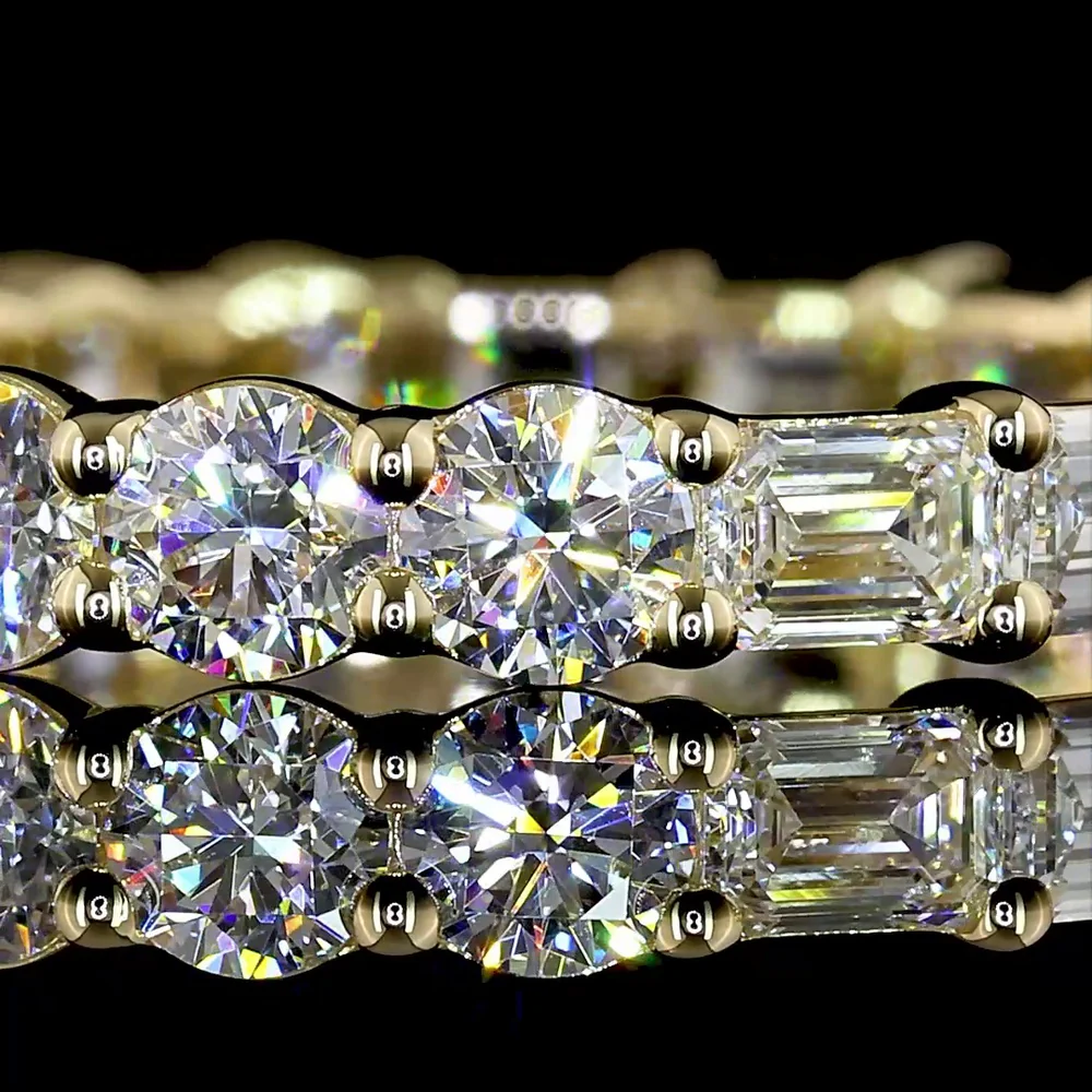 14K Yellow Gold Mixed Shape Eternity Band with East-West Emerald Cut and Brilliant Cut Lab Diamonds - 1.87 Carats Total Diamond Weight - Covaloro Fine Jewelry - Image 2