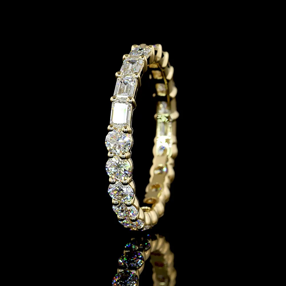 14K Yellow Gold Mixed Shape Eternity Band with East-West Emerald Cut and Brilliant Cut Lab Diamonds - 1.87 Carats Total Diamond Weight - Covaloro Fine Jewelry - Image 4