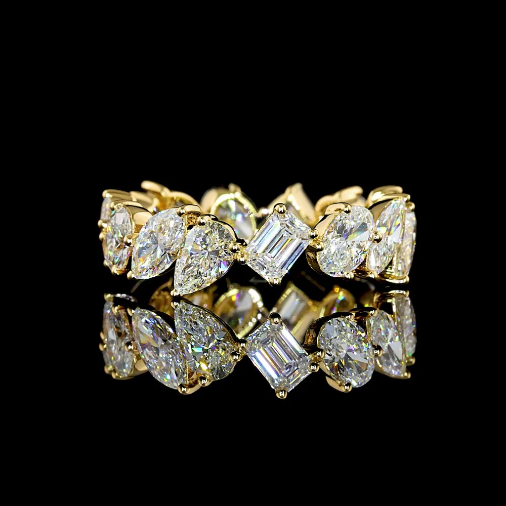 14K Yellow Gold Mixed Shape Eternity Band with Emerald, Marquise, and Pear Lab Diamonds - 2.82 Carats Total Diamond Weight - Covaloro Fine Jewelry