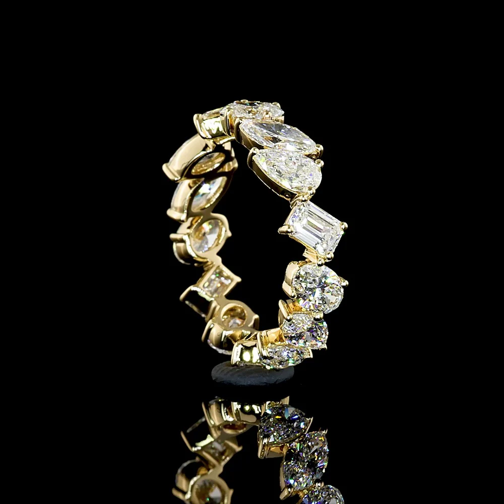14K Yellow Gold Mixed Shape Eternity Band with Emerald, Marquise, and Pear Lab Diamonds - 2.82 Carats Total Diamond Weight - Covaloro Fine Jewelry - Image 2