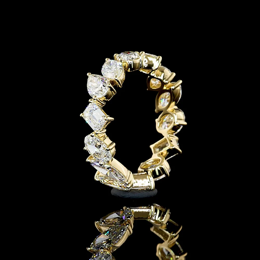 14K Yellow Gold Mixed Shape Eternity Band with Emerald, Marquise, and Pear Lab Diamonds - 2.82 Carats Total Diamond Weight - Covaloro Fine Jewelry - Image 4