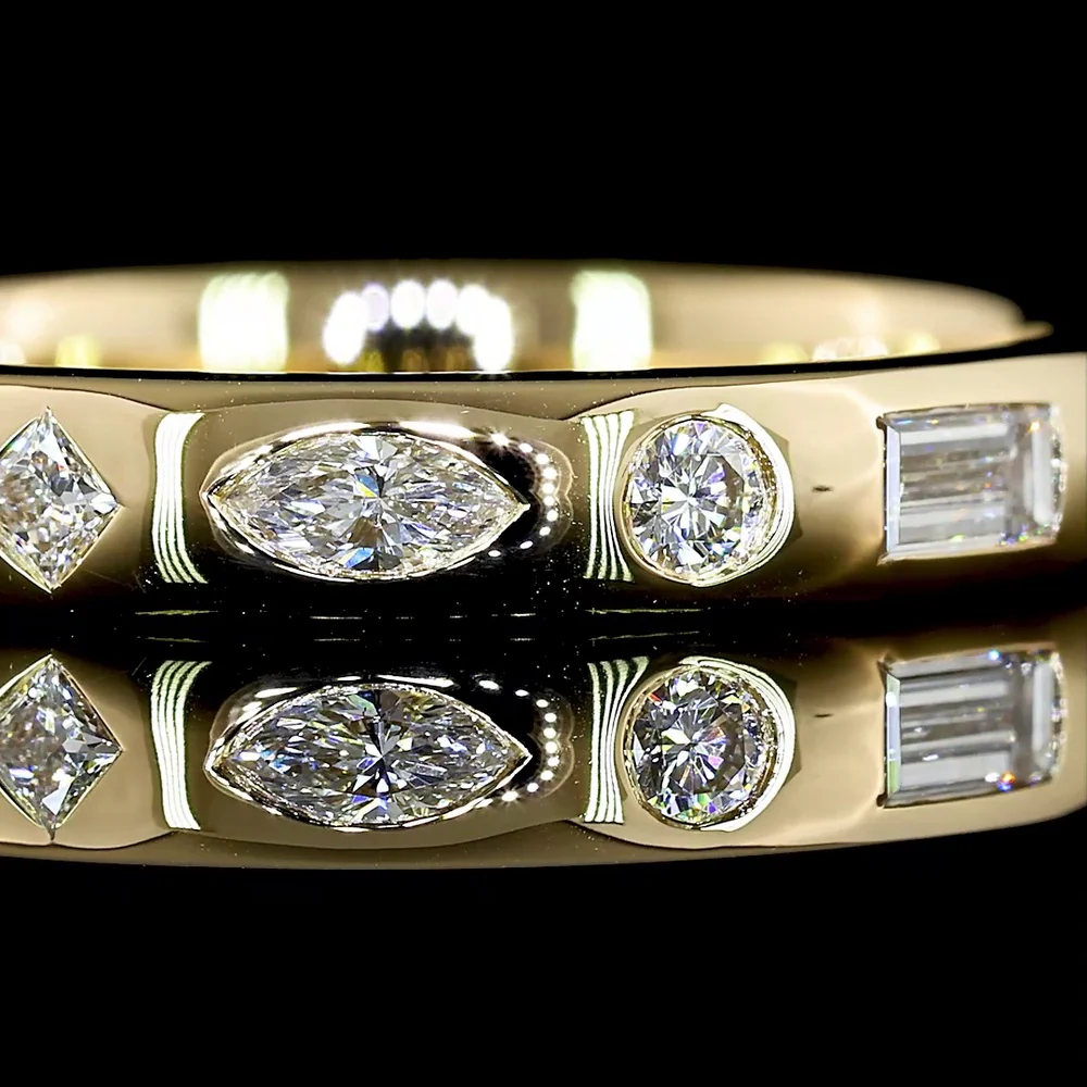 14K Yellow Gold Mixed Shape Eternity Band with Flush Set Marquise, Round, and Princess Lab Diamonds - 0.75 Carat Total Diamond Weight - Covaloro Fine Jewelry - Image 2
