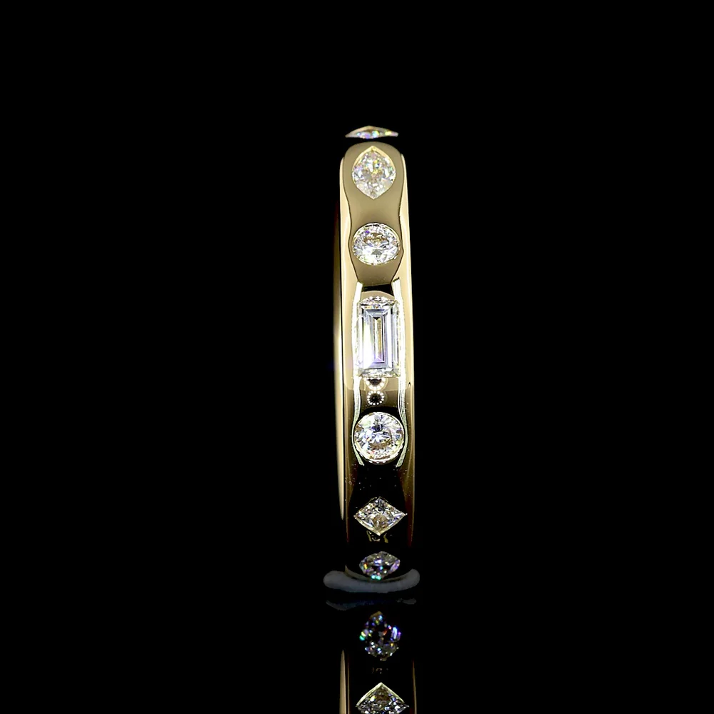 14K Yellow Gold Mixed Shape Eternity Band with Flush Set Marquise, Round, and Princess Lab Diamonds - 0.75 Carat Total Diamond Weight - Covaloro Fine Jewelry - Image 3