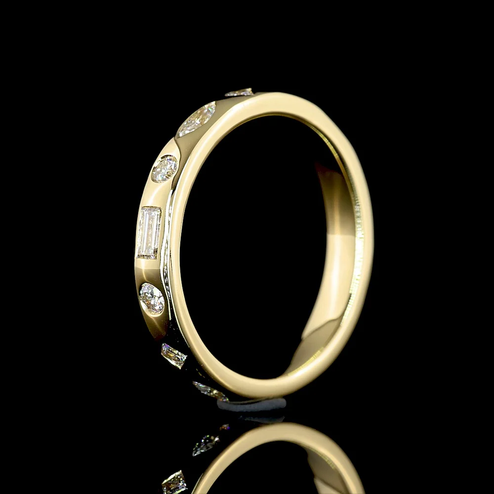 14K Yellow Gold Mixed Shape Eternity Band with Flush Set Marquise, Round, and Princess Lab Diamonds - 0.75 Carat Total Diamond Weight - Covaloro Fine Jewelry - Image 4