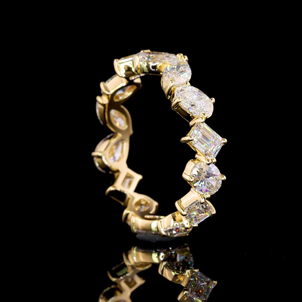 14K Yellow Gold Mixed Shape Eternity Band with Pear, Marquise, Emerald, and Oval Lab Diamonds - 3.03 Carats Total Diamond Weight - Covaloro Fine Jewelry - Image 2