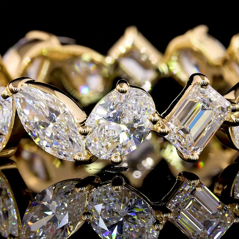 14K Yellow Gold Mixed Shape Eternity Band with Pear, Marquise, Emerald, and Oval Lab Diamonds - 3.03 Carats Total Diamond Weight - Covaloro Fine Jewelry - Image 3