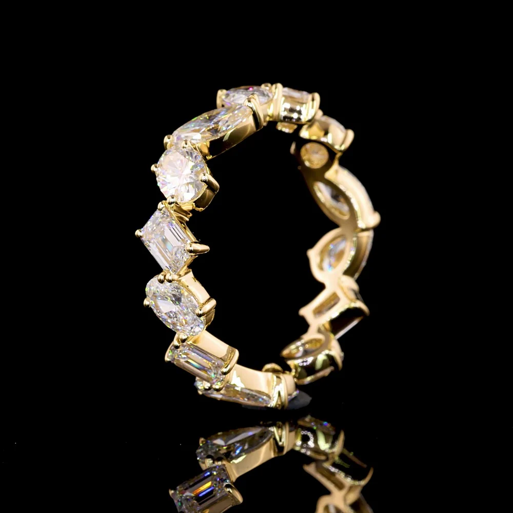 14K Yellow Gold Mixed Shape Eternity Band with Pear, Marquise, Emerald, and Oval Lab Diamonds - 3.03 Carats Total Diamond Weight - Covaloro Fine Jewelry - Image 4