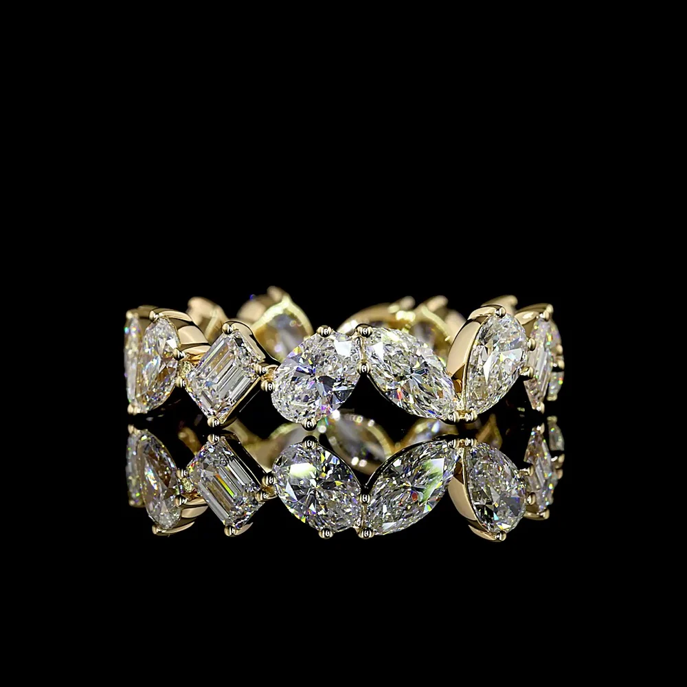 14K Yellow Gold Mixed Shape Eternity Band with Pear, Oval, Emerald, and Marquise Cut Lab Diamonds - 2.88 Carat Total Weight - Covaloro Fine Jewelry