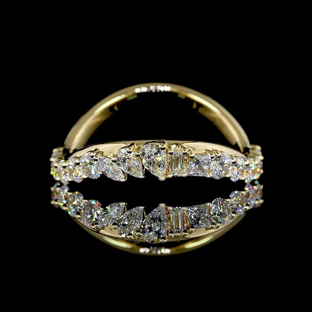 14K Yellow Gold Mixed Shape Eternity Band with Princess, Pear, and Round Brilliant Lab Diamonds - 0.92 Carats Total Diamond Weight - Covaloro Fine Jewelry