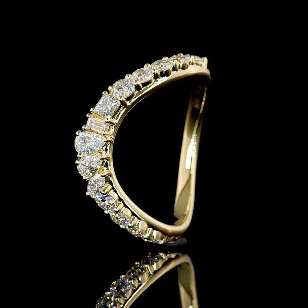 14K Yellow Gold Mixed Shape Eternity Band with Princess, Pear, and Round Brilliant Lab Diamonds - 0.92 Carats Total Diamond Weight - Covaloro Fine Jewelry - Image 4