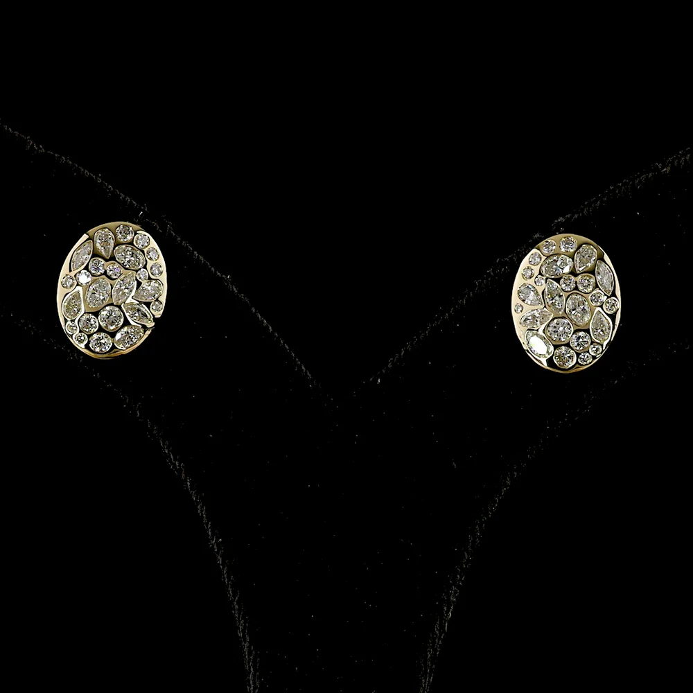 14K Yellow Gold Mixed Shape Lab Diamond Stud Earrings with Flush Setting - 1.42 Carat Total Weight, E-F Color, VS1 Clarity - Covaloro Fine Jewelry