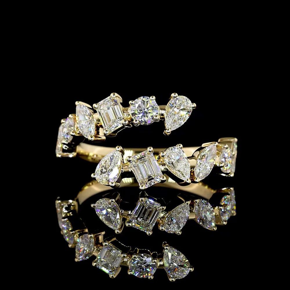 14K Yellow Gold Mixed Shape Special Eternity Band with Inclined Prong Set Lab Diamonds - 1.75 Carats Total Diamond Weight - Covaloro Fine Jewelry