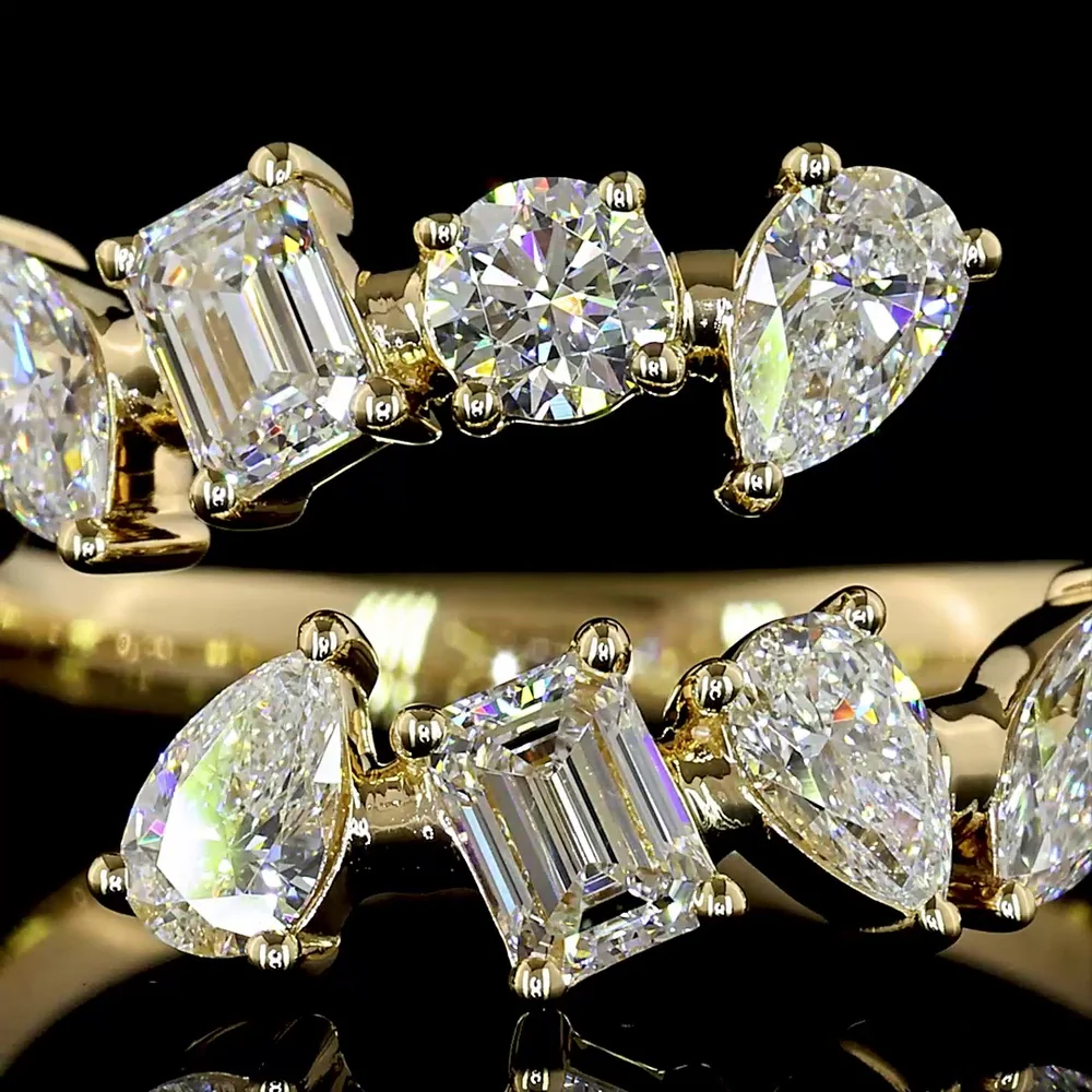 14K Yellow Gold Mixed Shape Special Eternity Band with Inclined Prong Set Lab Diamonds - 1.75 Carats Total Diamond Weight - Covaloro Fine Jewelry - Image 2