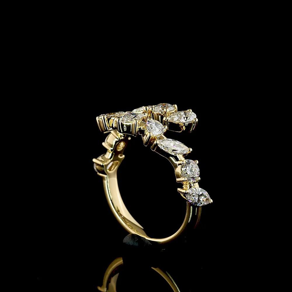 14K Yellow Gold Mixed Shape Special Eternity Band with Inclined Prong Set Lab Diamonds - 1.75 Carats Total Diamond Weight - Covaloro Fine Jewelry - Image 3