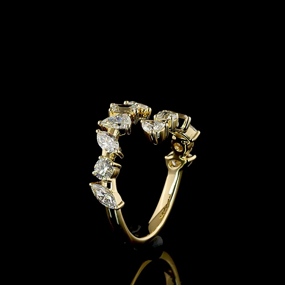 14K Yellow Gold Mixed Shape Special Eternity Band with Inclined Prong Set Lab Diamonds - 1.75 Carats Total Diamond Weight - Covaloro Fine Jewelry - Image 4