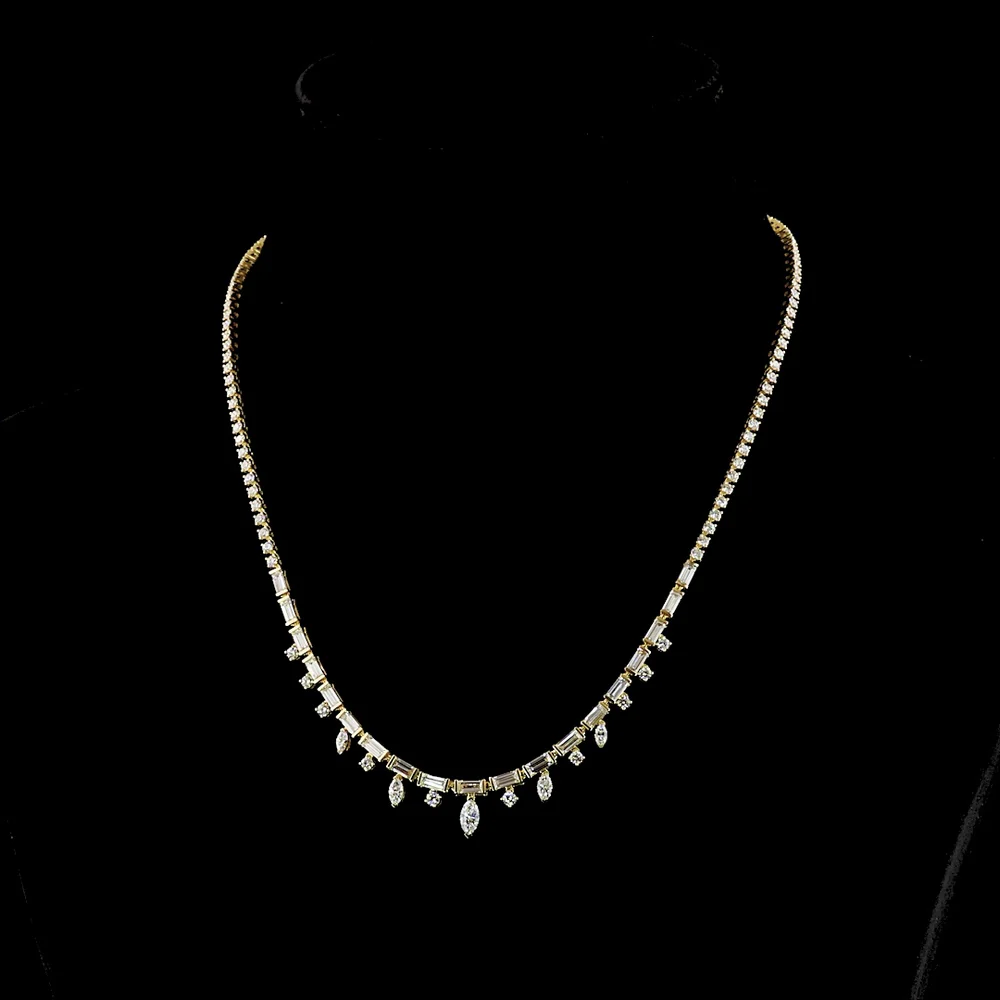 14K Yellow Gold Mixed Shape Special Necklace with Baguette and Marquise Lab-Grown Diamonds - 6.69 Total Carat Weight - Covaloro Fine Jewelry