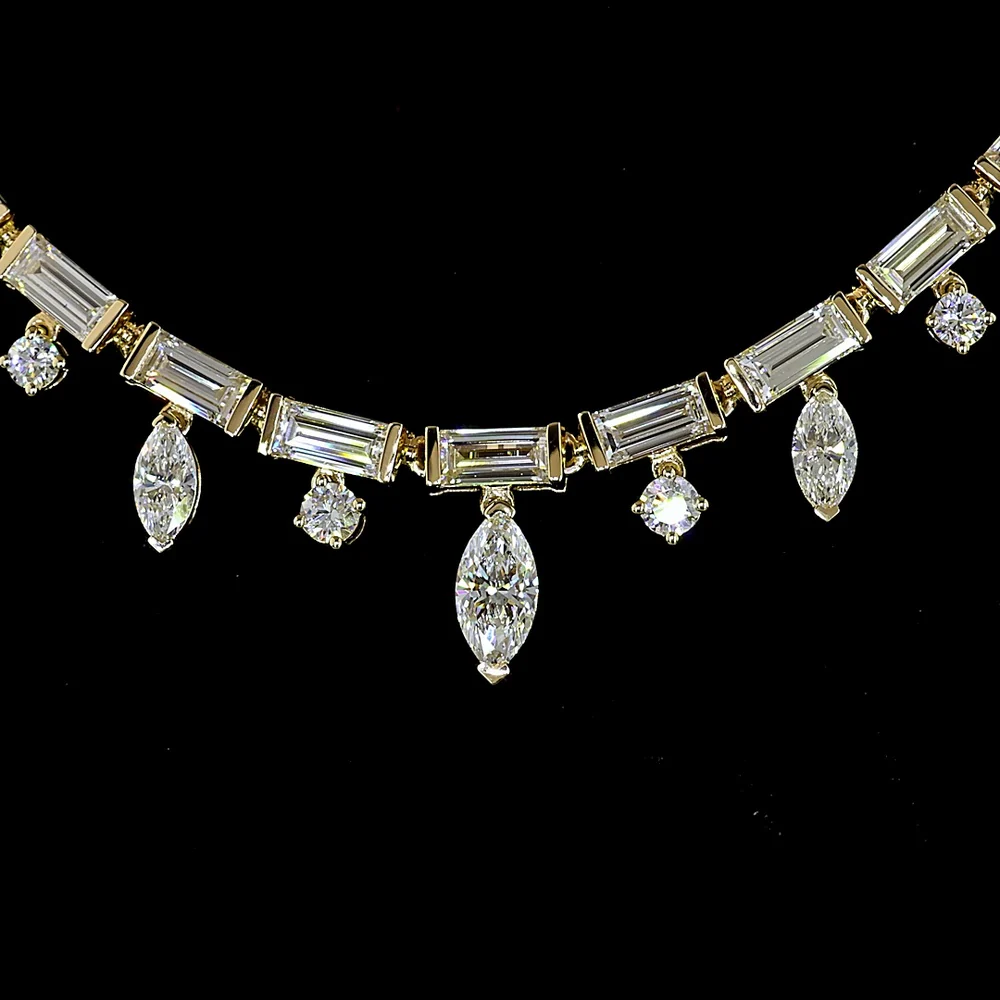 14K Yellow Gold Mixed Shape Special Necklace with Baguette and Marquise Lab-Grown Diamonds - 6.69 Total Carat Weight - Covaloro Fine Jewelry - Image 2