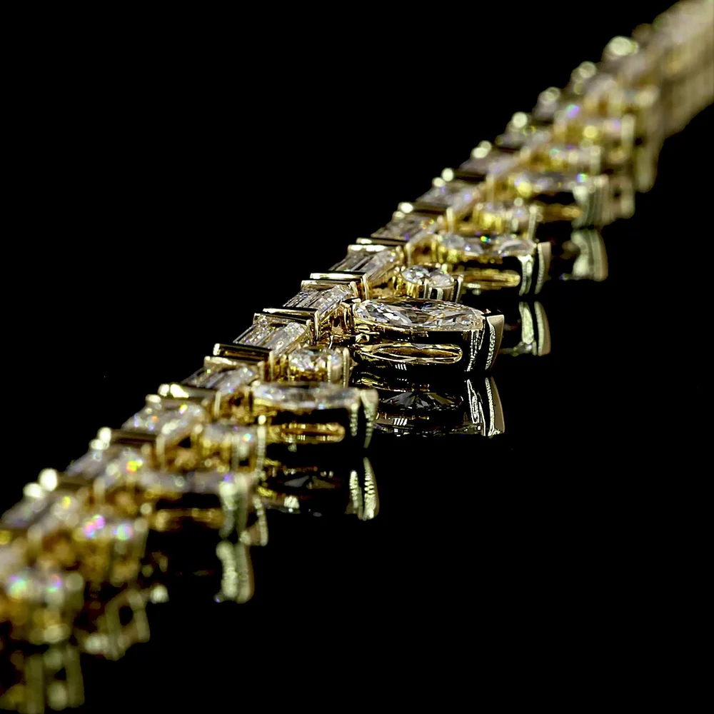 14K Yellow Gold Mixed Shape Special Necklace with Baguette and Marquise Lab-Grown Diamonds - 6.69 Total Carat Weight - Covaloro Fine Jewelry - Image 4