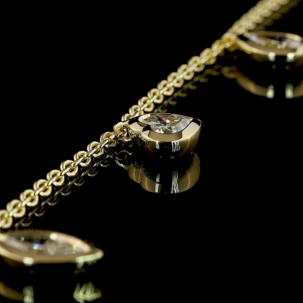 14K Yellow Gold Mixed Shape Station Bracelet with Bezel-Set Pear and Heart Lab Diamonds - 2.28 Carat Total Weight - Covaloro Fine Jewelry - Image 2