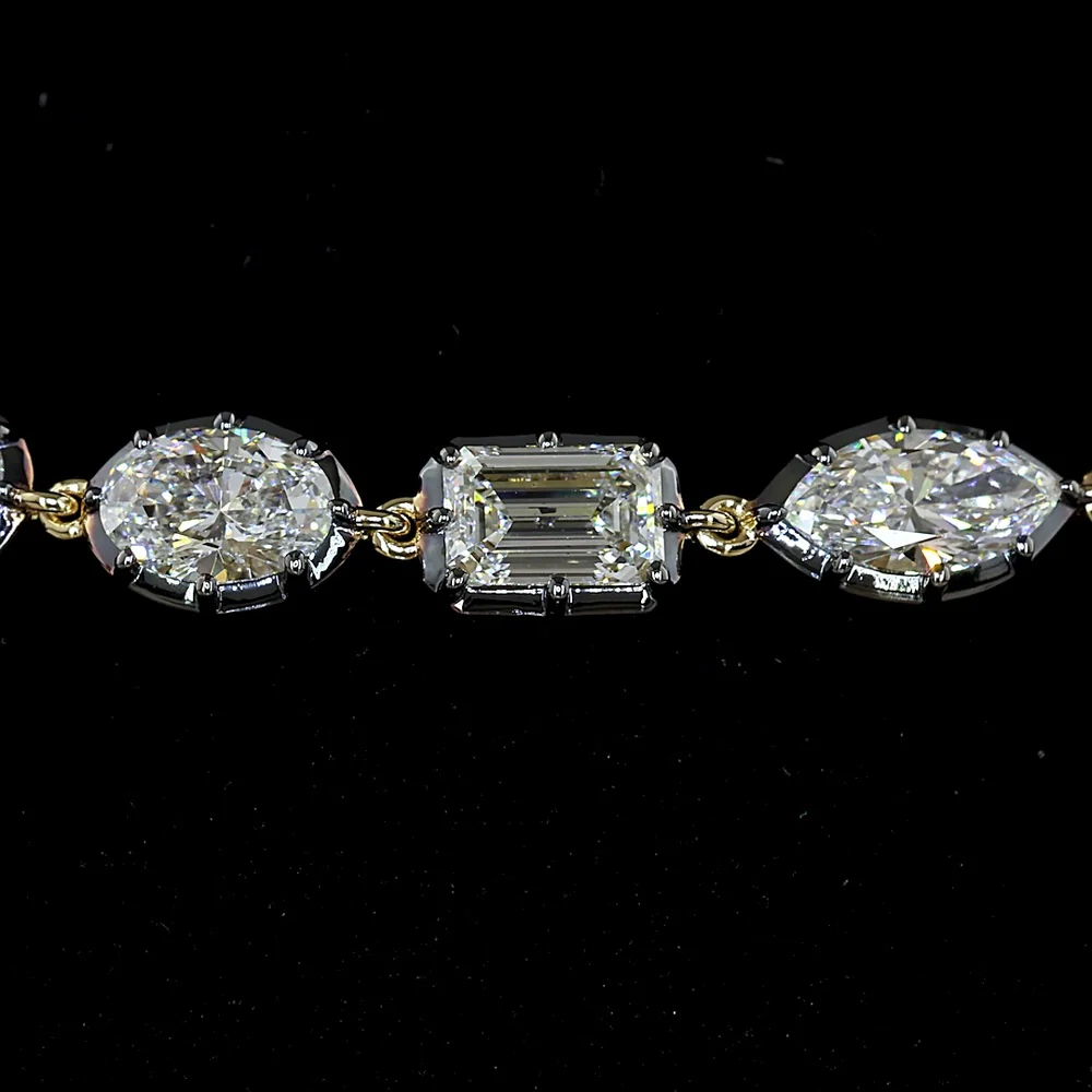 14K Yellow Gold Mixed Shape Station Bracelet with Emerald, Oval, Marquise, and Round Lab Diamonds - 8.35 Carats Total Diamond Weight - Covaloro Fine Jewelry - Image 2