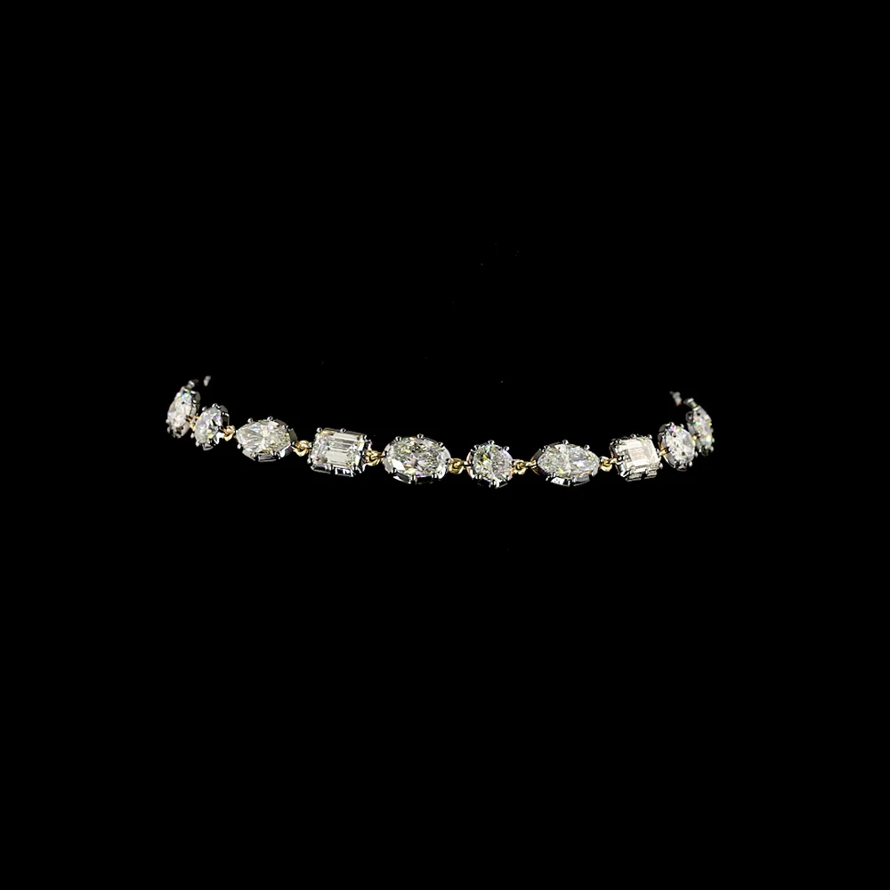 14K Yellow Gold Mixed Shape Station Bracelet with Emerald, Oval, Marquise, and Round Lab Diamonds - 8.44 Carats Total Diamond Weight - Covaloro Fine Jewelry