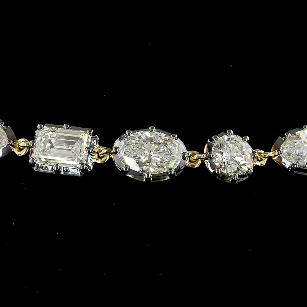 14K Yellow Gold Mixed Shape Station Bracelet with Emerald, Oval, Marquise, and Round Lab Diamonds - 8.44 Carats Total Diamond Weight - Covaloro Fine Jewelry - Image 2