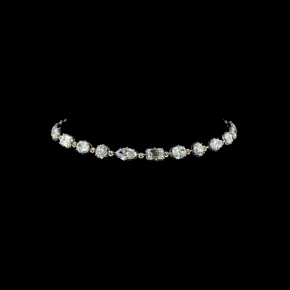 14K Yellow Gold Mixed Shape Station Bracelet with Marquise, Emerald, Oval, and Brilliant Cut Lab Diamonds - 5.10 Carats Total Diamond Weight - Covaloro Fine Jewelry