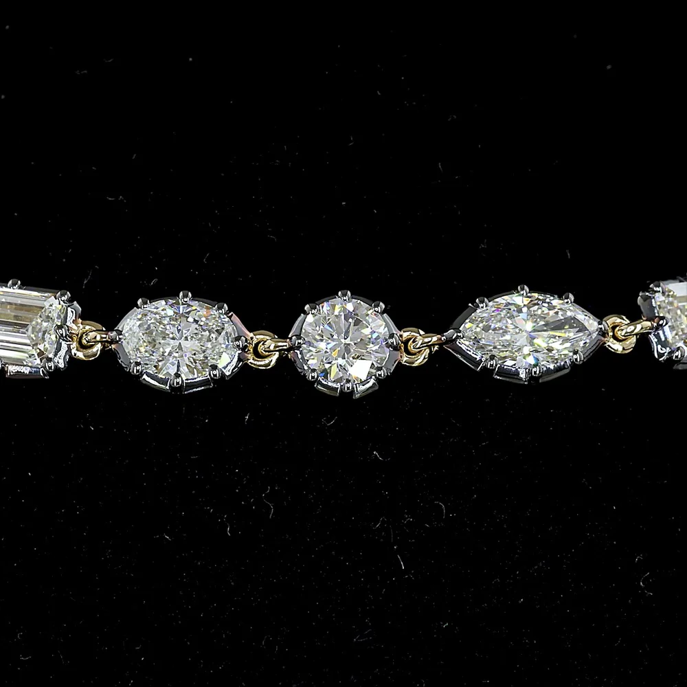 14K Yellow Gold Mixed Shape Station Bracelet with Marquise, Emerald, Oval, and Brilliant Cut Lab Diamonds - 5.10 Carats Total Diamond Weight - Covaloro Fine Jewelry - Image 2