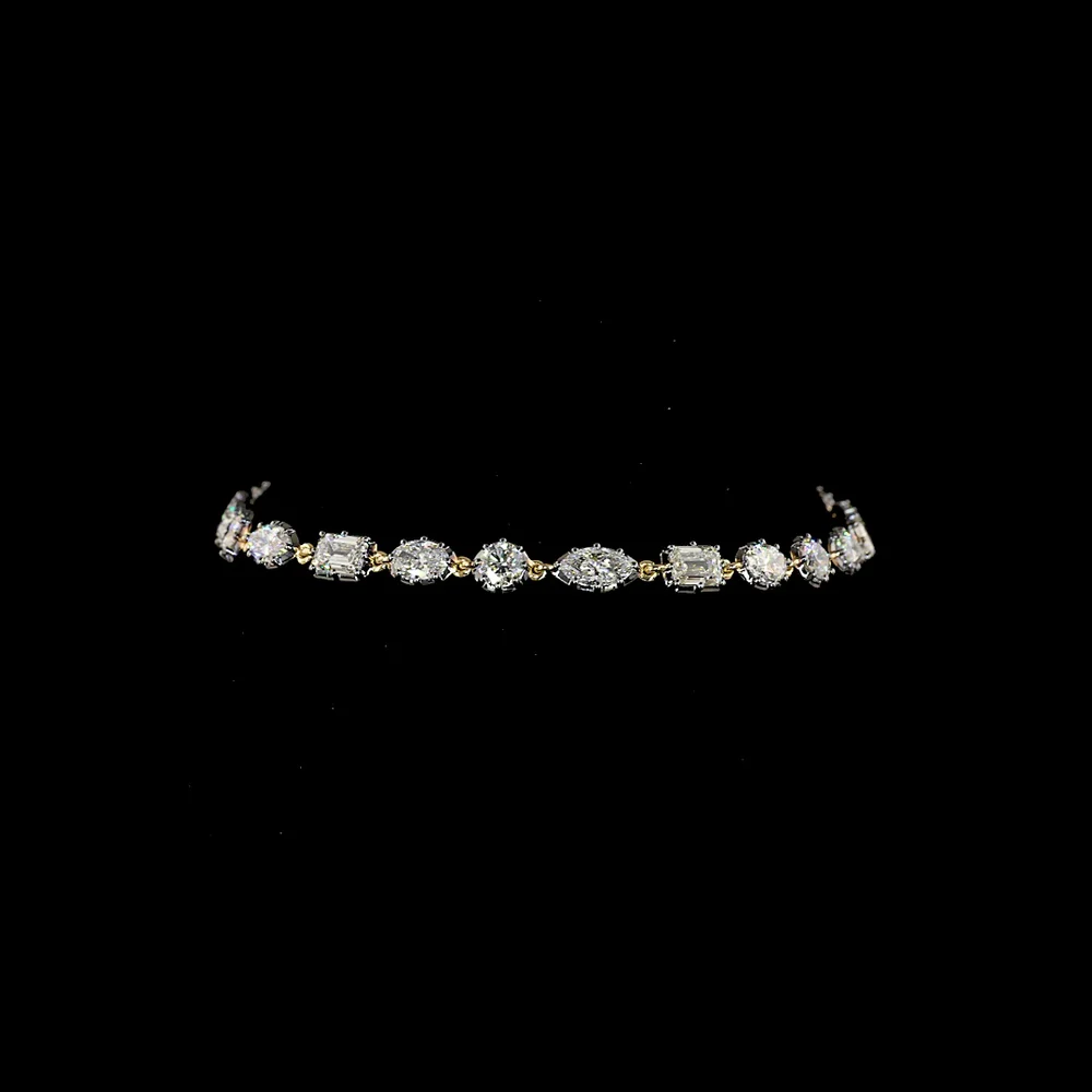 14K Yellow Gold Mixed Shape Station Bracelet with Marquise, Emerald, Oval, and Round Lab Diamonds - 5.45 Carats Total Diamond Weight - Covaloro Fine Jewelry