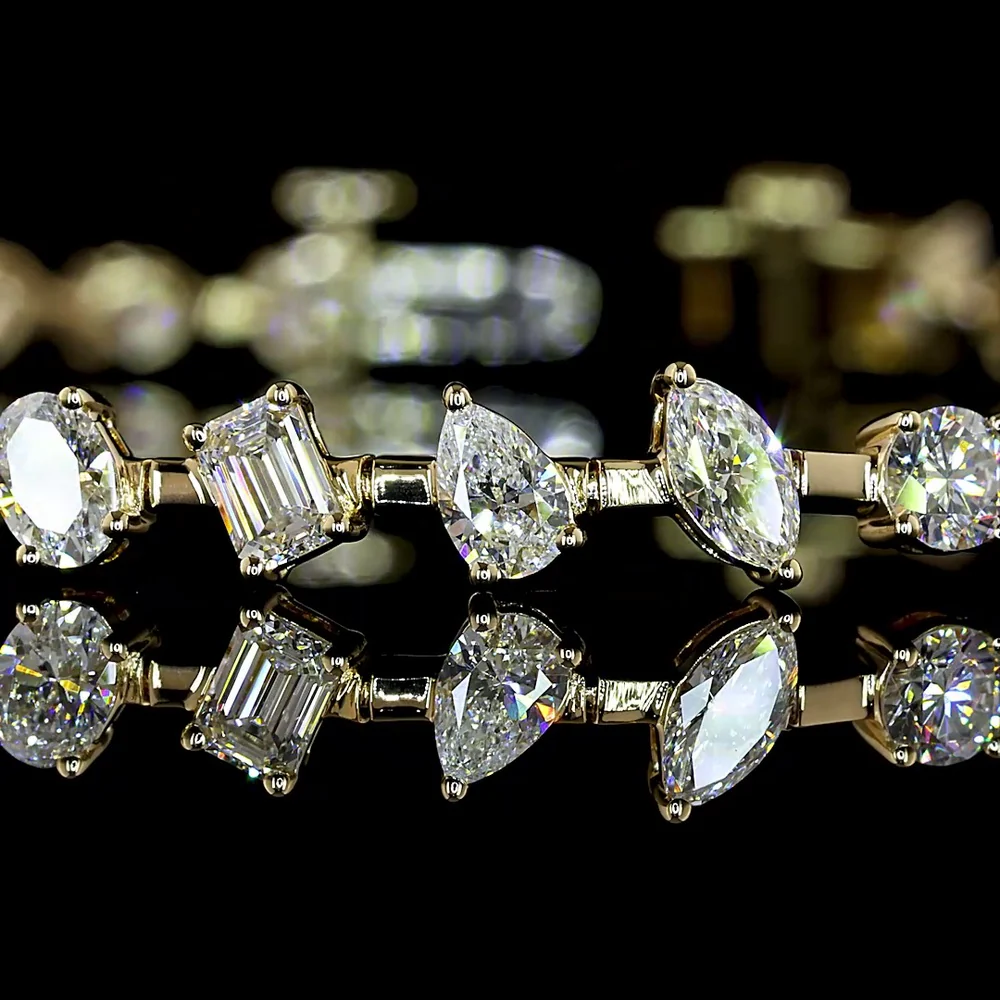 14K Yellow Gold Mixed Shape Station Bracelet with Oval, Emerald, Round, and Marquise Lab Diamonds - 3.98 Carat Total Diamond Weight - Covaloro Fine Jewelry - Image 2
