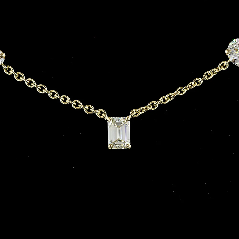 14K Yellow Gold Mixed Shape Station Necklace with Brilliant, Oval, Heart, Pear, and Emerald Cut Lab Diamonds - 2.60 Carats Total Diamond Weight - Covaloro Fine Jewelry - Image 2