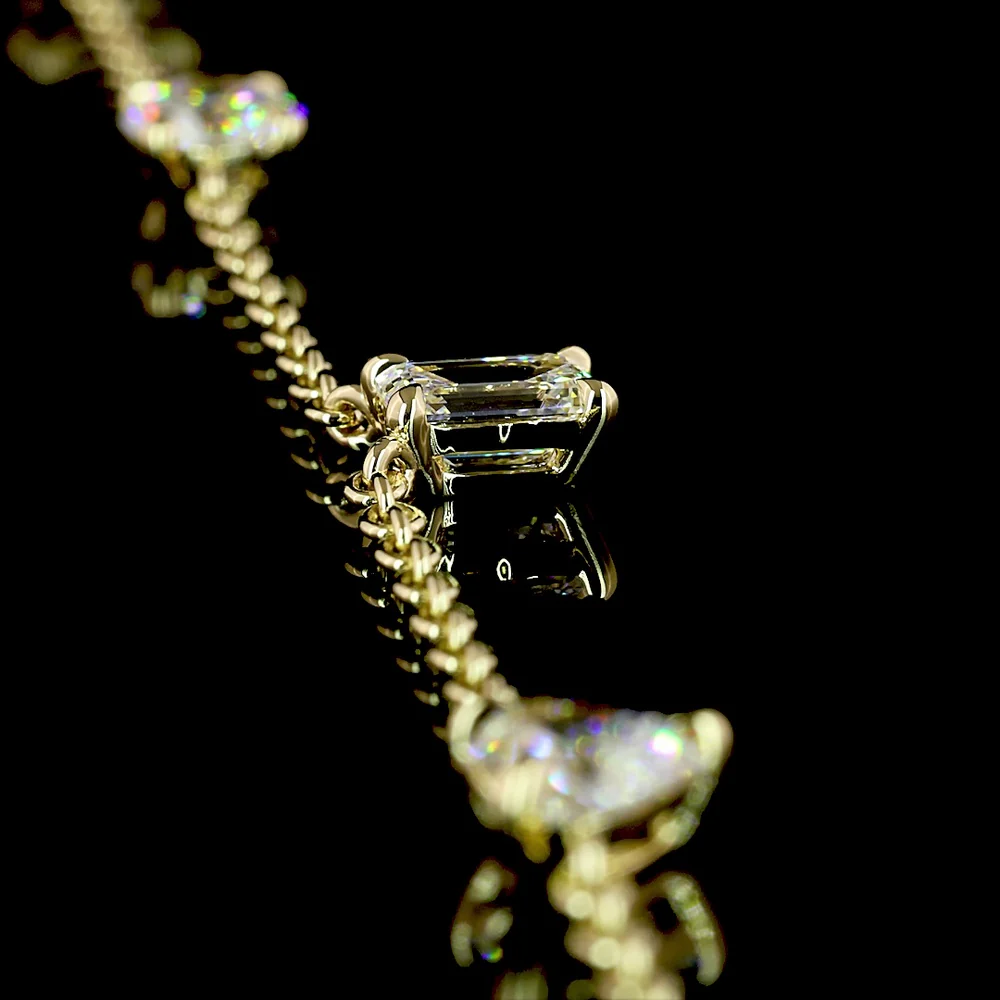 14K Yellow Gold Mixed Shape Station Necklace with Brilliant, Oval, Heart, Pear, and Emerald Cut Lab Diamonds - 2.60 Carats Total Diamond Weight - Covaloro Fine Jewelry - Image 3