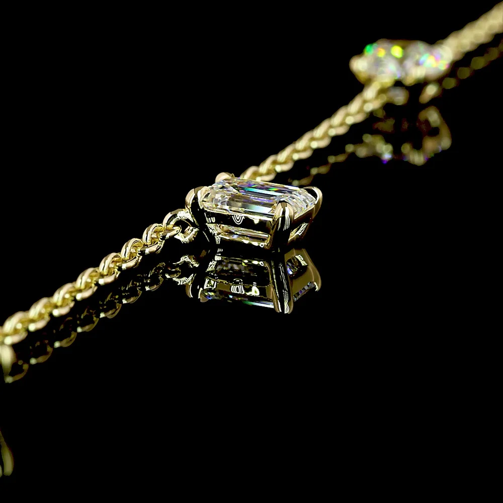 14K Yellow Gold Mixed Shape Station Necklace with Brilliant, Oval, Heart, Pear, and Emerald Cut Lab Diamonds - 2.60 Carats Total Diamond Weight - Covaloro Fine Jewelry - Image 4