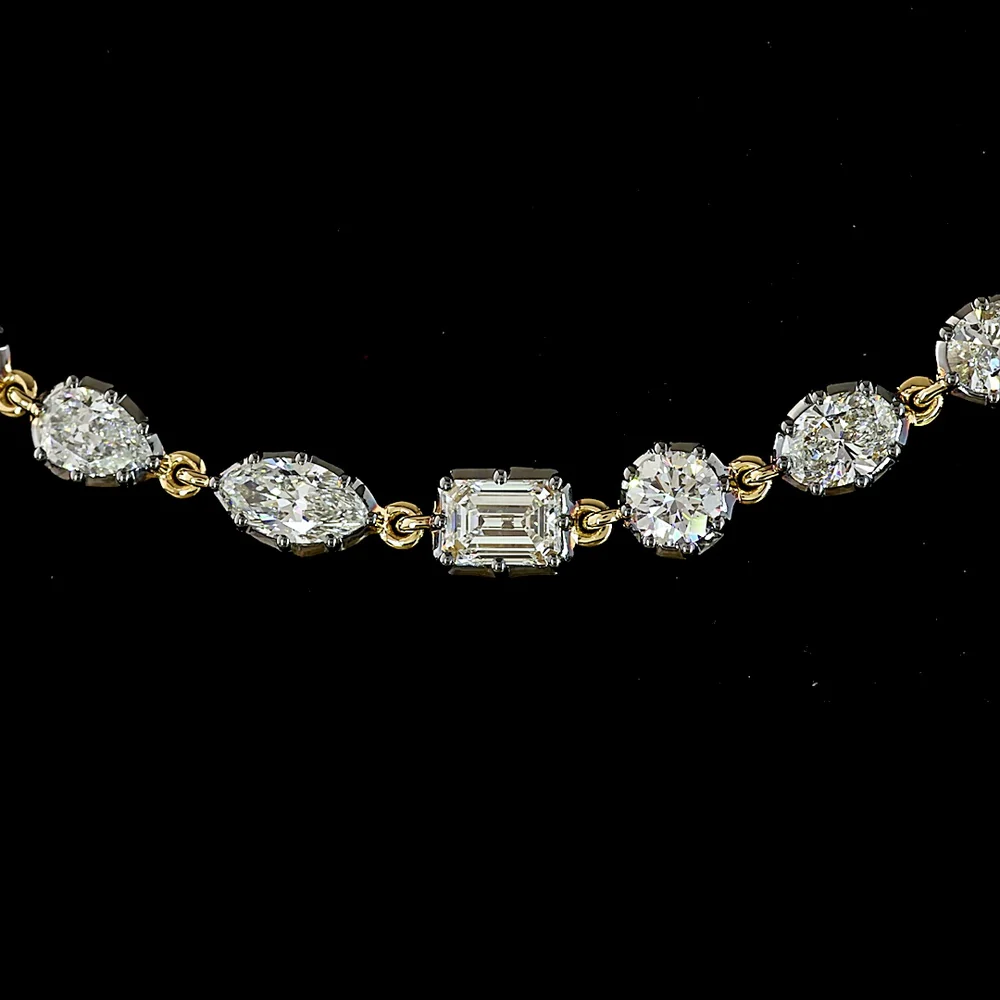 14K Yellow Gold Mixed Shape Station Necklace with Emerald, Marquise, and Oval Lab Grown Diamonds Black Rhodium Accents - 10.81 Total Carat Weight - Covaloro Fine Jewelry - Image 2