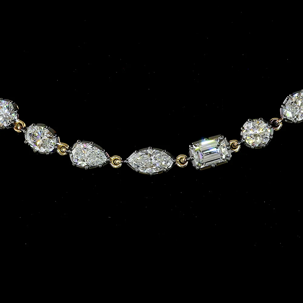 14K Yellow Gold Mixed Shape Station Necklace with Emerald, Marquise, Oval, and Pear Lab Diamonds - Black Rhodium Accents - 10.32 Carats Total Diamond Weight - Covaloro Fine Jewelry - Image 2