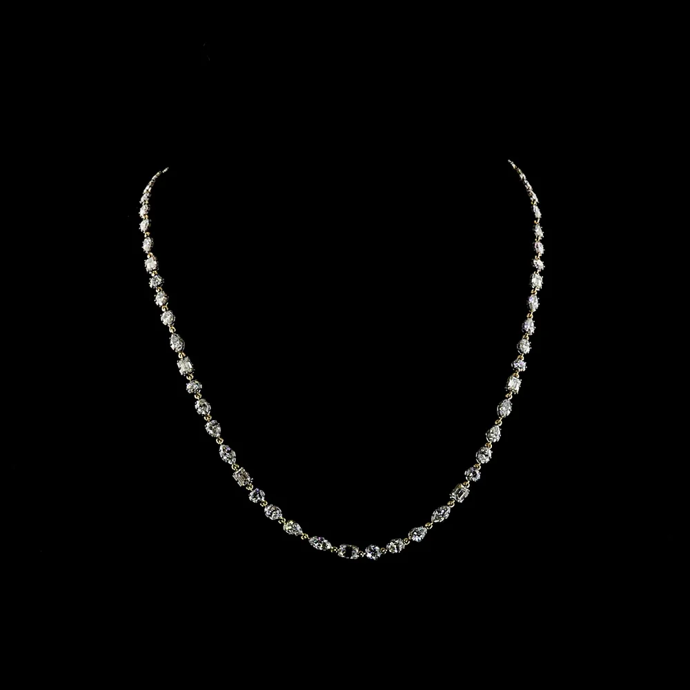 14K Yellow Gold Mixed Shape Station Necklace with Marquise, Emerald, Pear, and Round Lab Diamonds - 8.86 Carat Total Weight - Covaloro Fine Jewelry