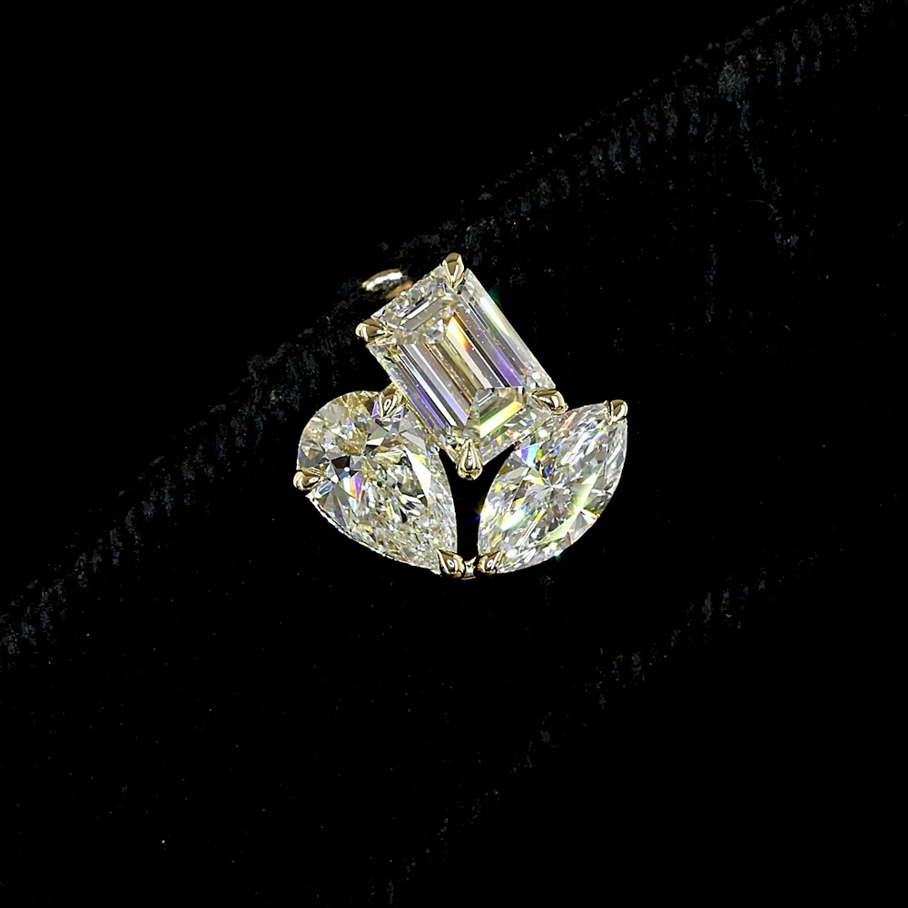 14K Yellow Gold Mixed Shape Stud Earrings with Emerald, Marquise, and Pear Lab Diamonds - 2.94 Carat Total Weight - Covaloro Fine Jewelry - Image 2